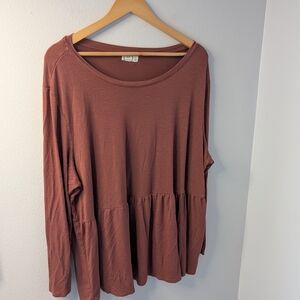 Maurices Mauve Taupe Peplum Long Sleeve Knit Top | Plus Size 3X (24/7)